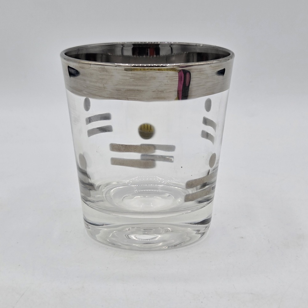 VTG Dorothy Thorpe Dot Dashes Silver Rim Cocktail Glass